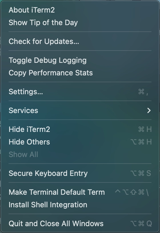 iTerm2 Menu